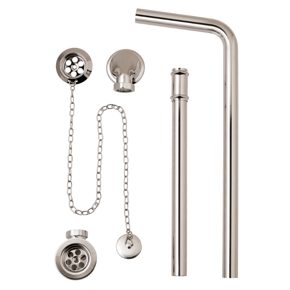 BC Designs Nickel Exposed Plug & Chain Bath Waste With Overflow Pipe Cut Out